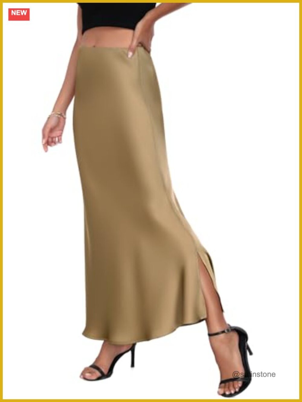 Women's Satin High Waisted Maxi Skirt, Side Split A-Line, Cocktail Party, Hand